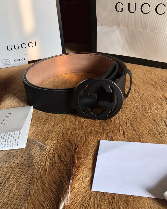 Gucci Men's Leather Belt with Interlocking G 368186