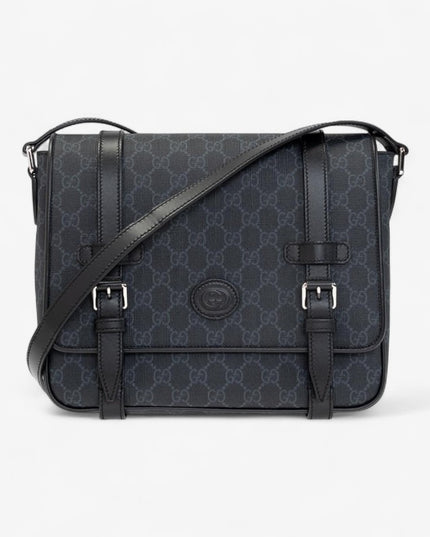 Gucci GG Supreme Messenger Bag with Buckle Flap – Black/Gray