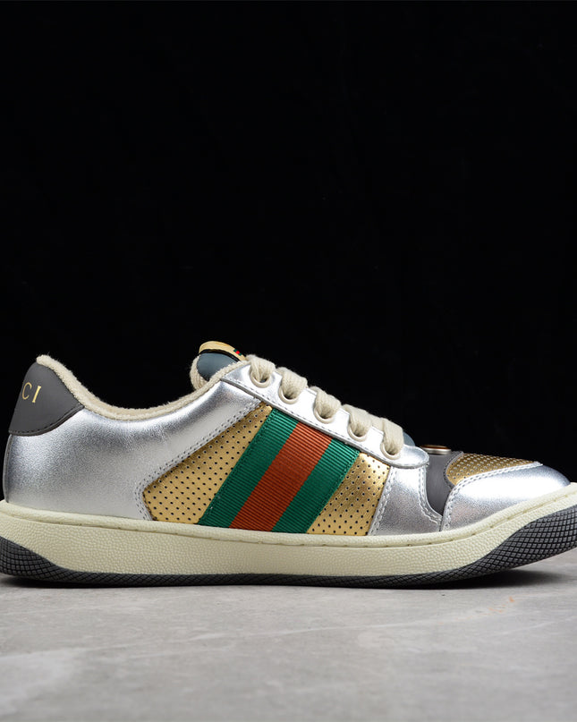 Gucci Metallic Silver & Gold Web Stripe Sneaker