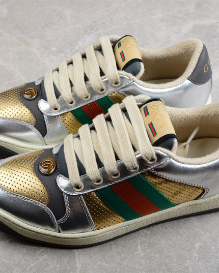 Gucci Metallic Silver & Gold Web Stripe Sneaker