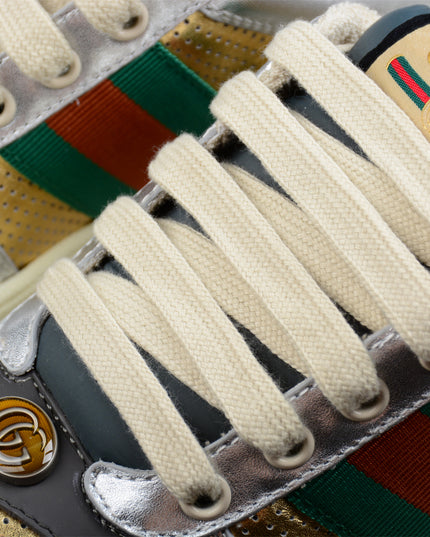 Gucci Metallic Silver & Gold Web Stripe Sneaker