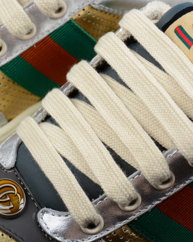 Gucci Metallic Silver & Gold Web Stripe Sneaker