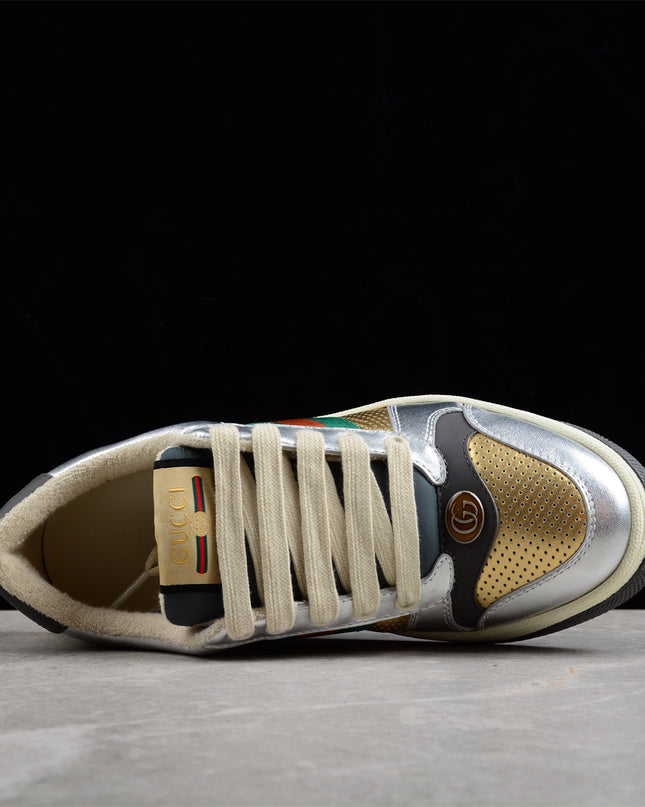 Gucci Metallic Silver & Gold Web Stripe Sneaker
