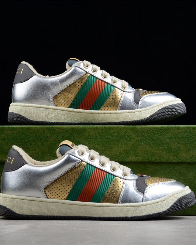 Gucci Metallic Silver & Gold Web Stripe Sneaker