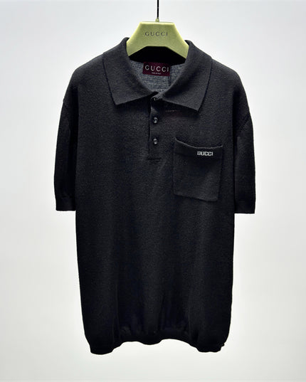 Gucci Minimalist Knit Sweater Polo Shirt – Black