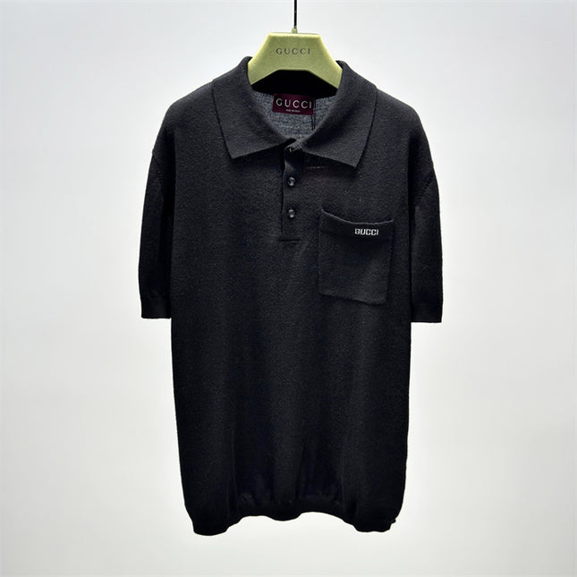 Gucci Minimalist Knit Sweater Polo Shirt – Black
