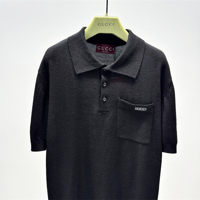 Gucci Minimalist Knit Sweater Polo Shirt – Black