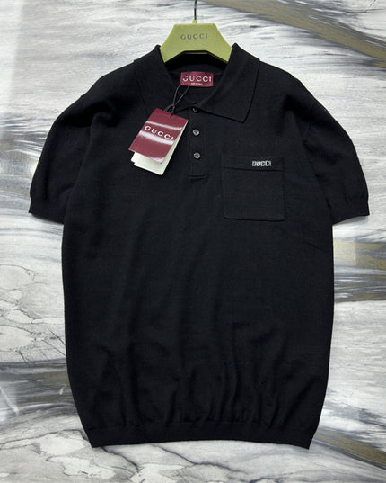 Gucci Minimalist Knit Sweater Polo Shirt – Black