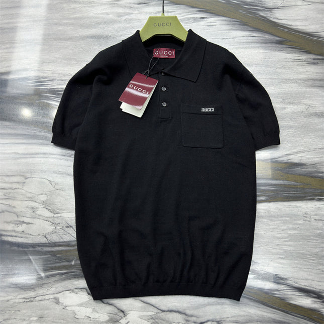 Gucci Minimalist Knit Sweater Polo Shirt – Black
