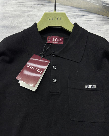 Gucci Minimalist Knit Sweater Polo Shirt – Black