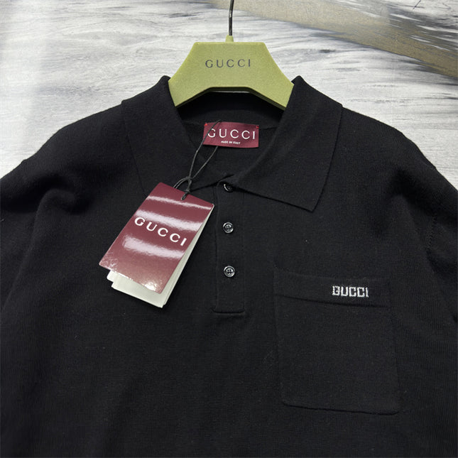 Gucci Minimalist Knit Sweater Polo Shirt – Black