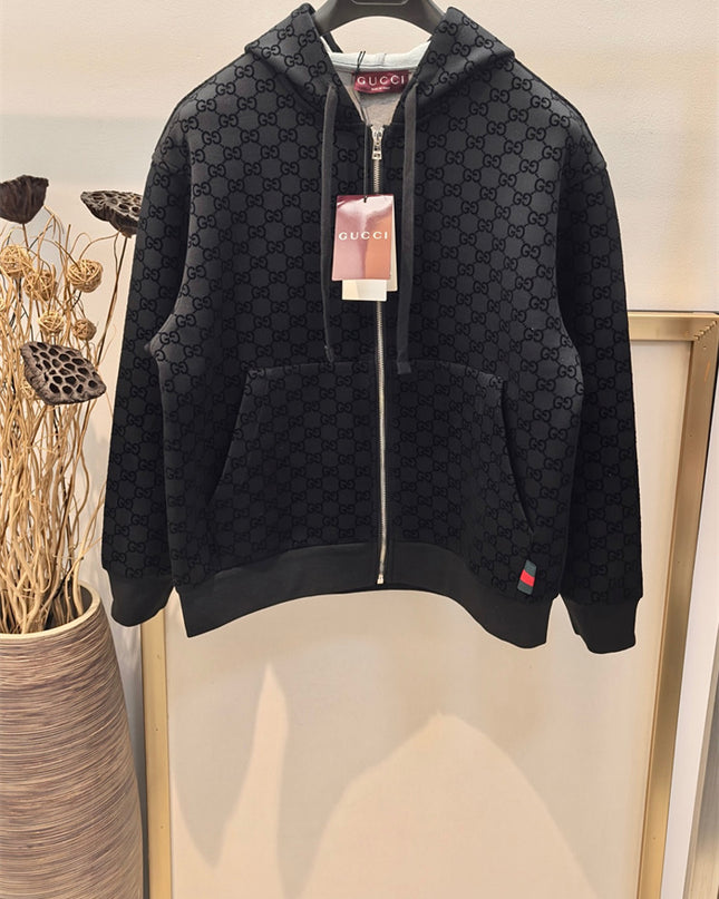 Gucci Monogram Full-Zip Hoodie Jacet – Black