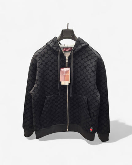 Gucci Monogram Full-Zip Hoodie Jacet – Black