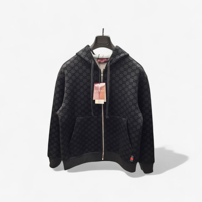 Gucci Monogram Full-Zip Hoodie Jacet – Black