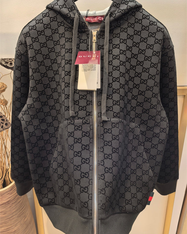 Gucci Monogram Full-Zip Hoodie Jacet – Black