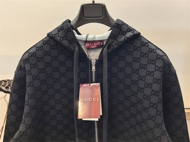 Gucci Monogram Full-Zip Hoodie Jacet – Black