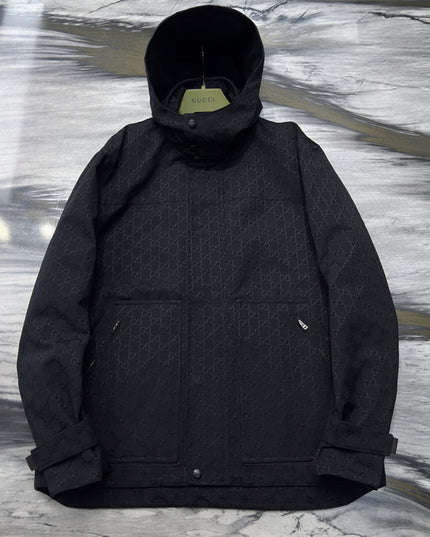 Gucci Monogram Technical Hooded Jacket – Black