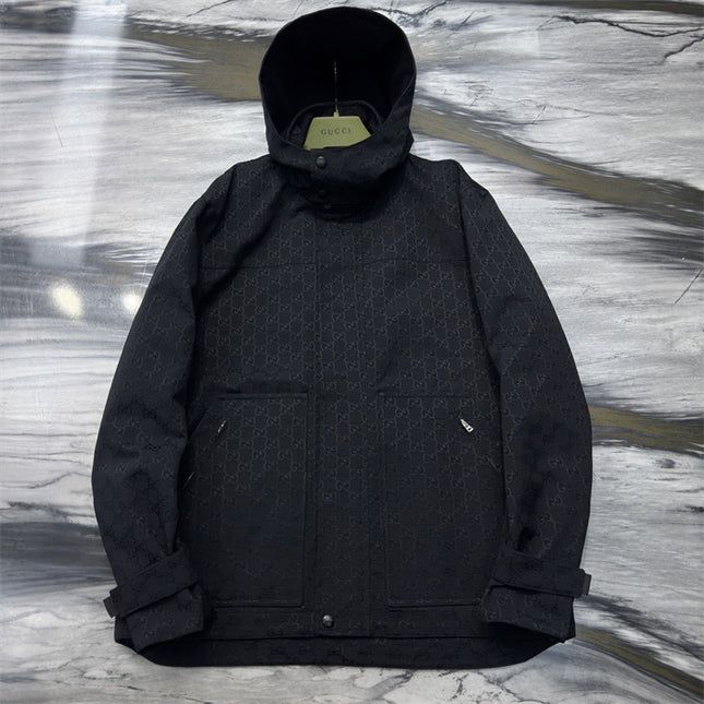 Gucci Monogram Technical Hooded Jacket – Black