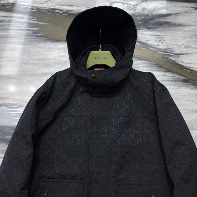 Gucci Monogram Technical Hooded Jacket – Black