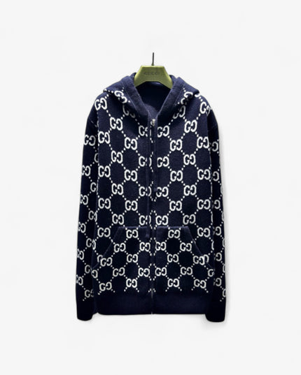 Gucci Monogram Wool Zip Hoodie – Navy & Ivory