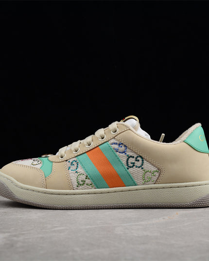 Gucci Multicolor GG Monogram Sneaker with Green-Orange Web
