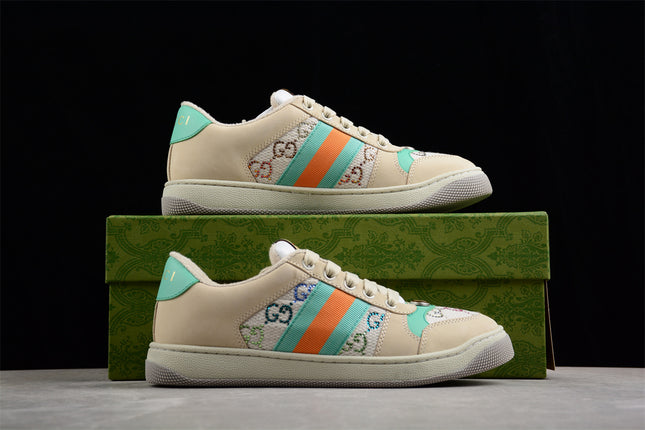 Gucci Multicolor GG Monogram Sneaker with Green-Orange Web
