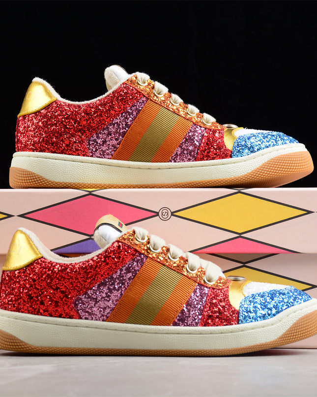 Gucci Multicolor Glitter Sneaker with Gold Details
