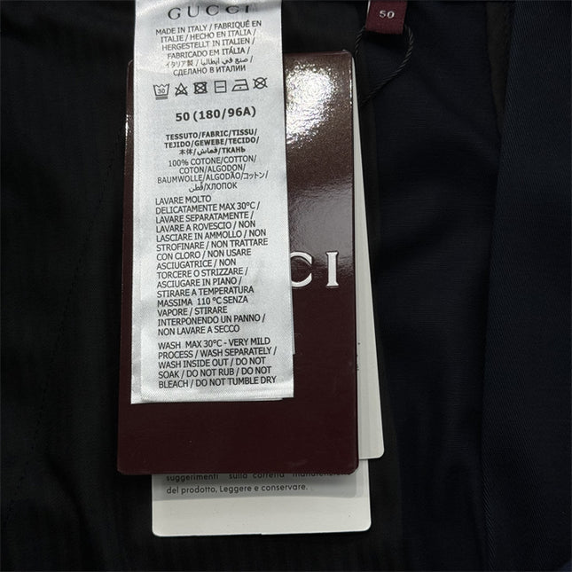 Gucci Navy Cotton Trousers with Web Stripe Detail