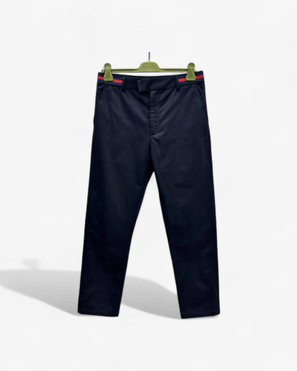 Gucci Navy Cotton Trousers with Web Stripe Detail