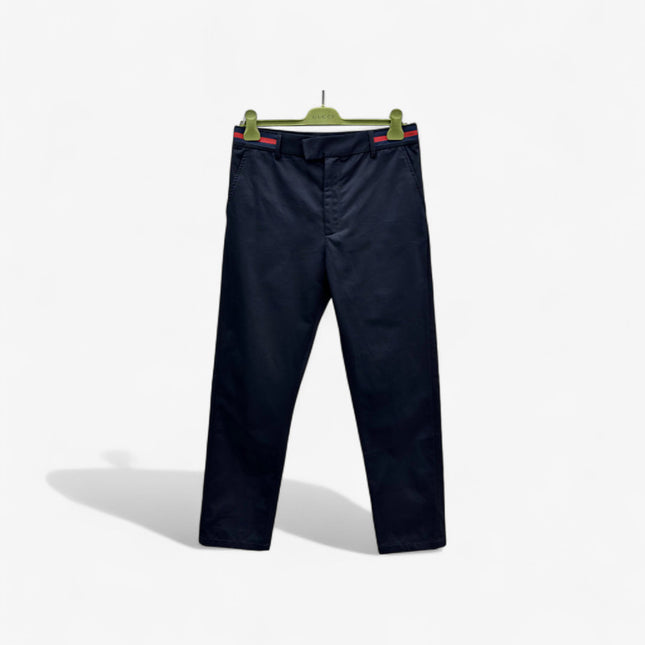 Gucci Navy Cotton Trousers with Web Stripe Detail