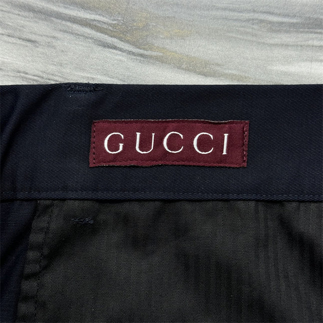 Gucci Navy Cotton Trousers with Web Stripe Detail