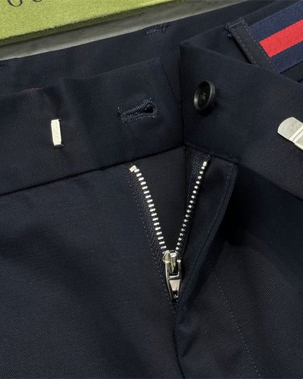 Gucci Navy Cotton Trousers with Web Stripe Detail