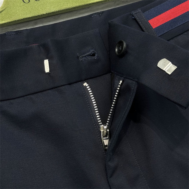 Gucci Navy Cotton Trousers with Web Stripe Detail
