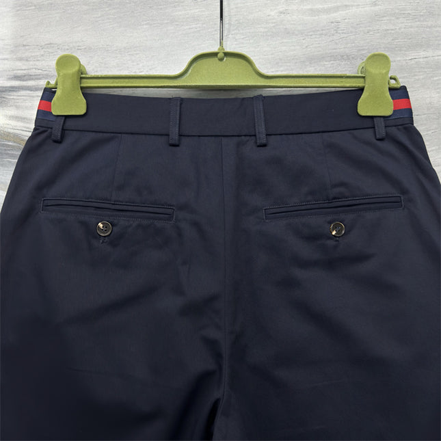 Gucci Navy Cotton Trousers with Web Stripe Detail