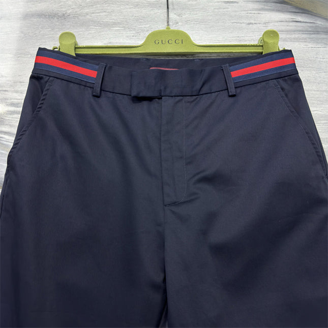 Gucci Navy Cotton Trousers with Web Stripe Detail