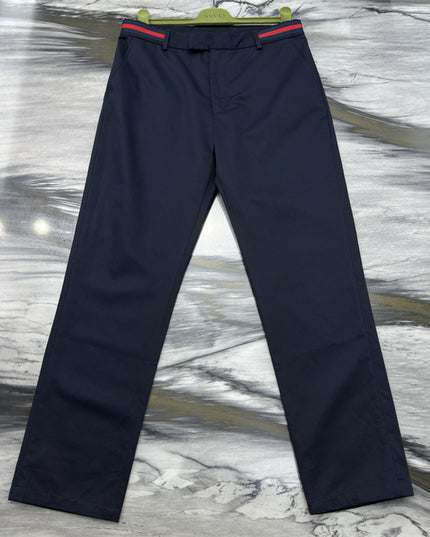 Gucci Navy Cotton Trousers with Web Stripe Detail