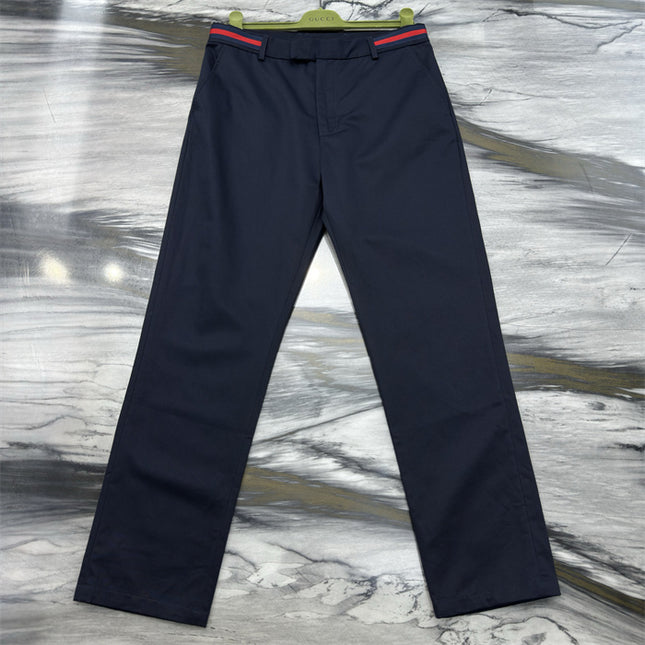 Gucci Navy Cotton Trousers with Web Stripe Detail