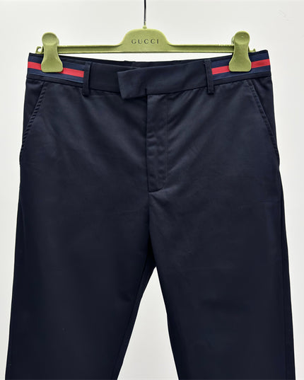 Gucci Navy Cotton Trousers with Web Stripe Detail