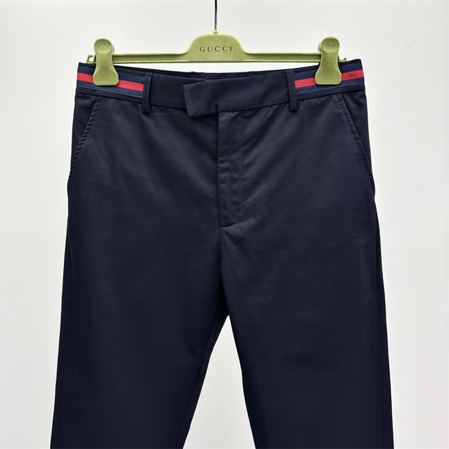Gucci Navy Cotton Trousers with Web Stripe Detail
