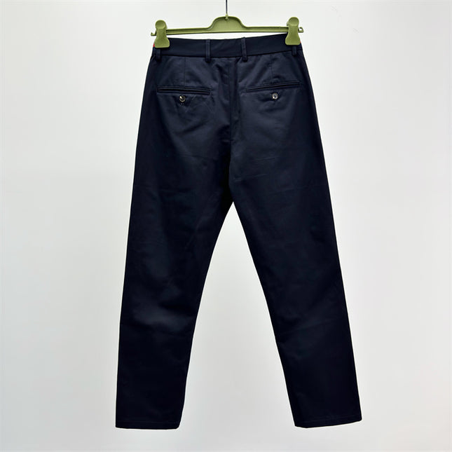 Gucci Navy Cotton Trousers with Web Stripe Detail