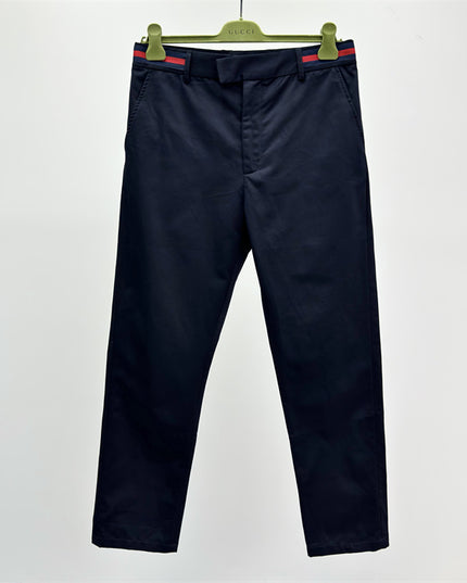 Gucci Navy Cotton Trousers with Web Stripe Detail