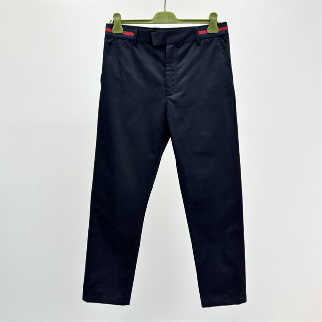 Gucci Navy Cotton Trousers with Web Stripe Detail