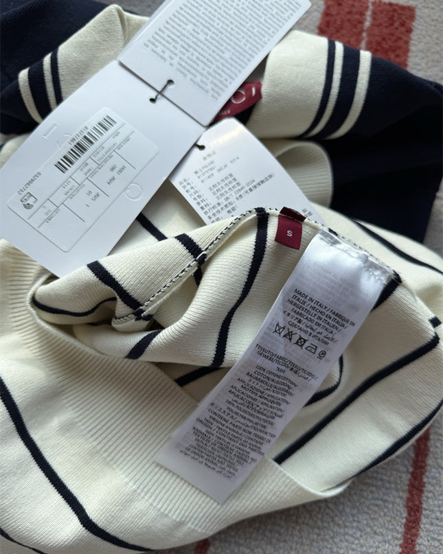 Gucci Navy & White Striped Knit Polo Sweater Shirt