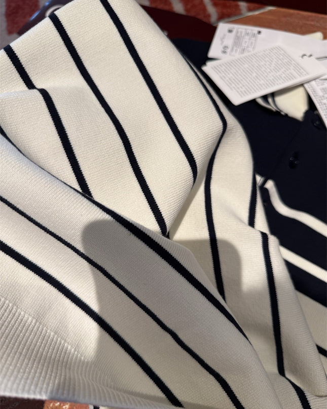 Gucci Navy & White Striped Knit Polo Sweater Shirt