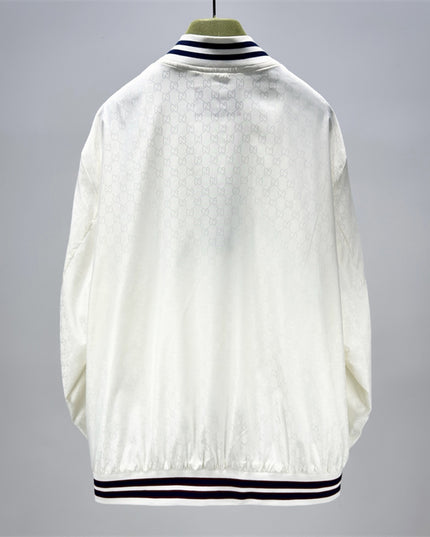 Gucci Off-White Satin GG Monogram Bomber Jacket