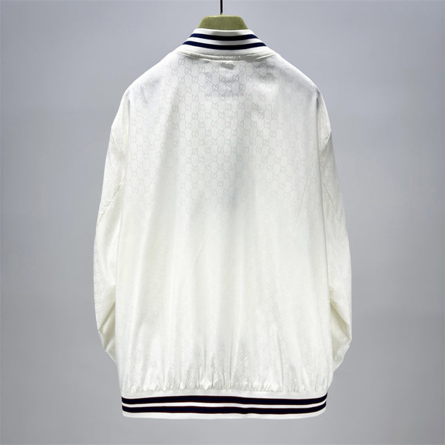 Gucci Off-White Satin GG Monogram Bomber Jacket
