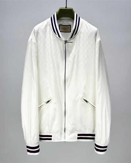 Gucci Off-White Satin GG Monogram Bomber Jacket