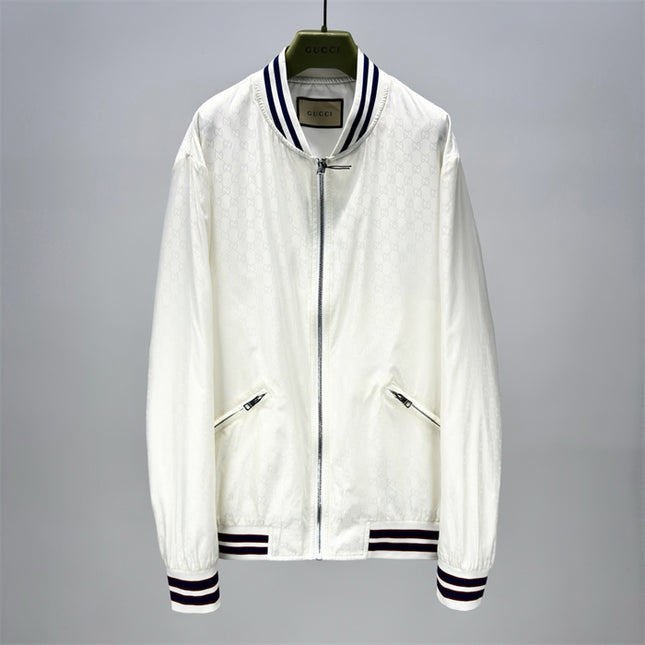Gucci Off-White Satin GG Monogram Bomber Jacket