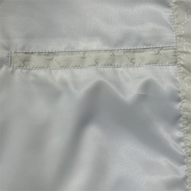 Gucci Off-White Satin GG Monogram Bomber Jacket