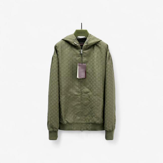 Gucci Olive Green GG Monogram Zip-Up Hoodie Jacket